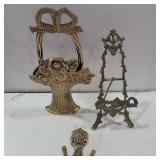 Brass flower pot door stop 11in, brass easel