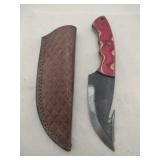 Damascus style gut hook skinner Knife w/ sheath
