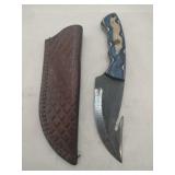 Damascus style gut hook skinner Knife w/ sheath