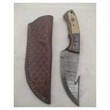 Damascus style gut hook skinner Knife w/ sheath
