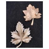 2 Sarah Coventry leaf brooches