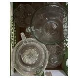 Clear glass dishes, juicer, pitcher, and more