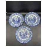 3 10-inch 'Liberty Blue' ironstone dinner plates,