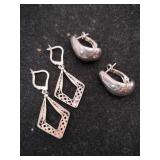 2 pair silver pierced earrings marked 925.