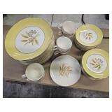 Gold trimmed wheat patyerm dishes.  15 dinner