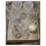 Cut glass vases, votives, etc.