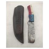 Damascus style rounded end Knife w/ sheath   4'