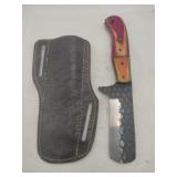 Damascus style rounded end Knife w/ sheath   4'