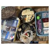 Basket & tins with miscellaneous craft, buttons,