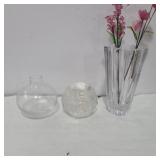 Signed crystal vase, Kosta candle holder, glass