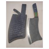 Damascus style meat cleaver  w/ sheath   7' blade