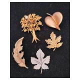 Goldtone leaf brooches