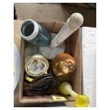 Ball jars, glass art pear & vase, marble paper