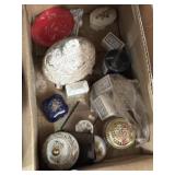 Different styles ceramic lidded trinket boxes and