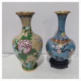 2 Cloisonne vases 9in