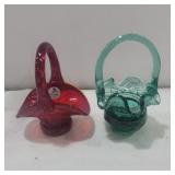 2 small Fenton glass baskets 4.5in tall