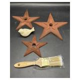 Cast-iron stars 6'-9', cast-iron bird, new