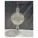 Cut crystal candy dish w/pedestal base & pointed