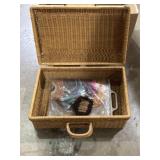 Wicker hinge basket with bag of mixed yarn