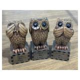 'Three Wise Owls' 4' resin figurines, one has