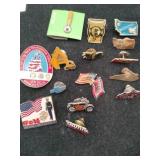 Variety of pins States ,motorcycle ,flags