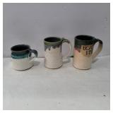 3 signed pottery mugs