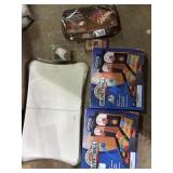 Wii fit board, tabletop toy basketball, checkers,