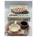 New Pyrex designs cake dish w/ Rattan basket &
