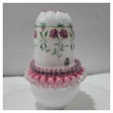 Fenton hand painted trailing rose fairy lamp 7in