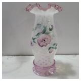 Fenton hand painted rose trellis hurricane lamp