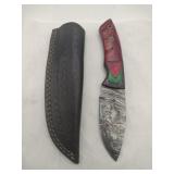 Damascus style hunting Knife w/ sheath   4' blade