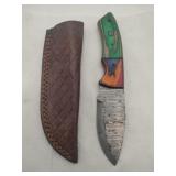 Damascus style hunting Knife w/ sheath   4' blade