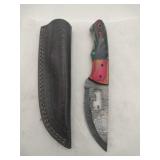 Damascus style hunting Knife w/ sheath   4' blade