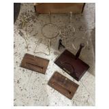 Wooden, metal, plastic stands for various hanging