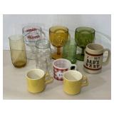 Various glassware, Hamm's beer glass, stoneware