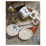 Large tray, various canisters, dishes, etc.