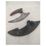 Damascus style Ulu Knife w/ sheath   6.5' blade