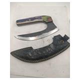Damascus style Ulu Knife w/ sheath   7' blade
