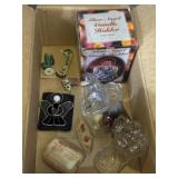 Glass angel candle holders, ornament, other folk