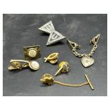 Cuff links, tie tacks, shirt collar ends