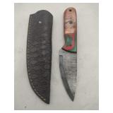 Damascus style hunting Knife w/ sheath   4' blade