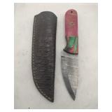 Damascus style hunting Knife w/ sheath   4' blade