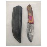 Damascus style hunting Knife w/ sheath   4' blade