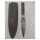 Damascus style dagger Knife w/ sheath   4' blade