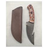 Damascus style gut hook skinner Knife w/ sheath