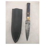 Damascus style dagger Knife w/ sheath   4' blade