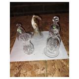 Group of Waterford crystal bells and flower vase.