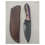 Damascus style hunting Knife w/ sheath   4' blade