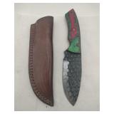 Damascus style hunting Knife w/ sheath   4' blade