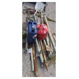 Scaffolding post, jumper cables , shovel and fuel